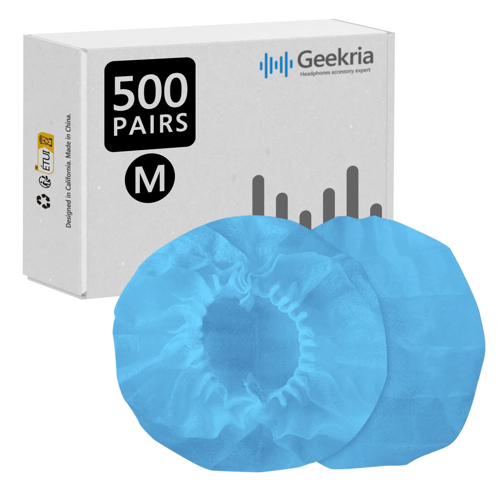 Geekria 500 paia di coperture per cuffie monouso compatibili con cuffie over-ear e dispositivi per risonanza MRI, cuscinetti sanitari elasticizzati, protezioni igieniche per padiglione (M, blu)