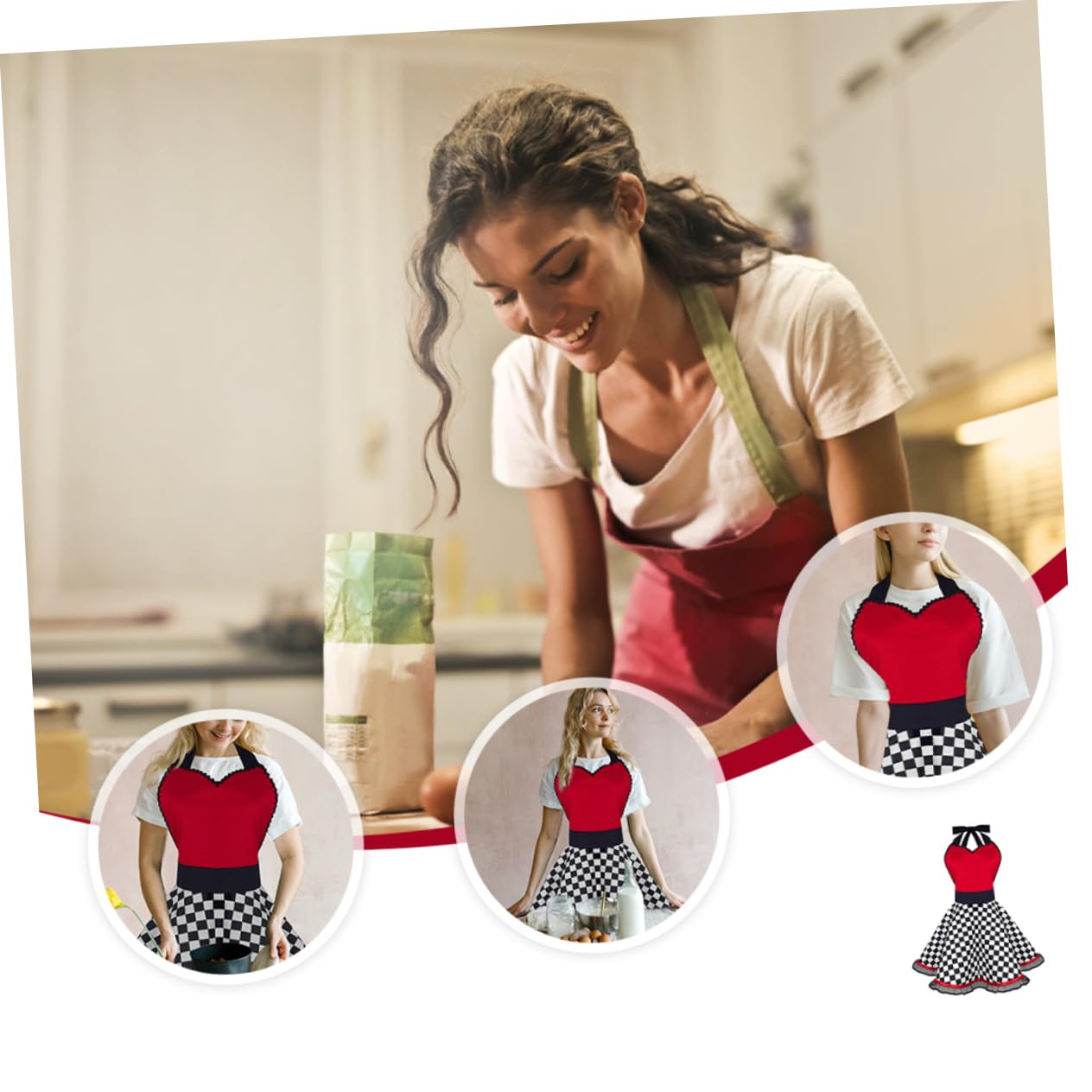 COLLBATH Delantal de Cocina Vintage de Algodón en Tonos Claros y Oscuros, Diseño Cuadros Ajedrez, Estilo Retro, para Mujer, Uso Profesional y Hogareño, Accesorio Cocina Elegante