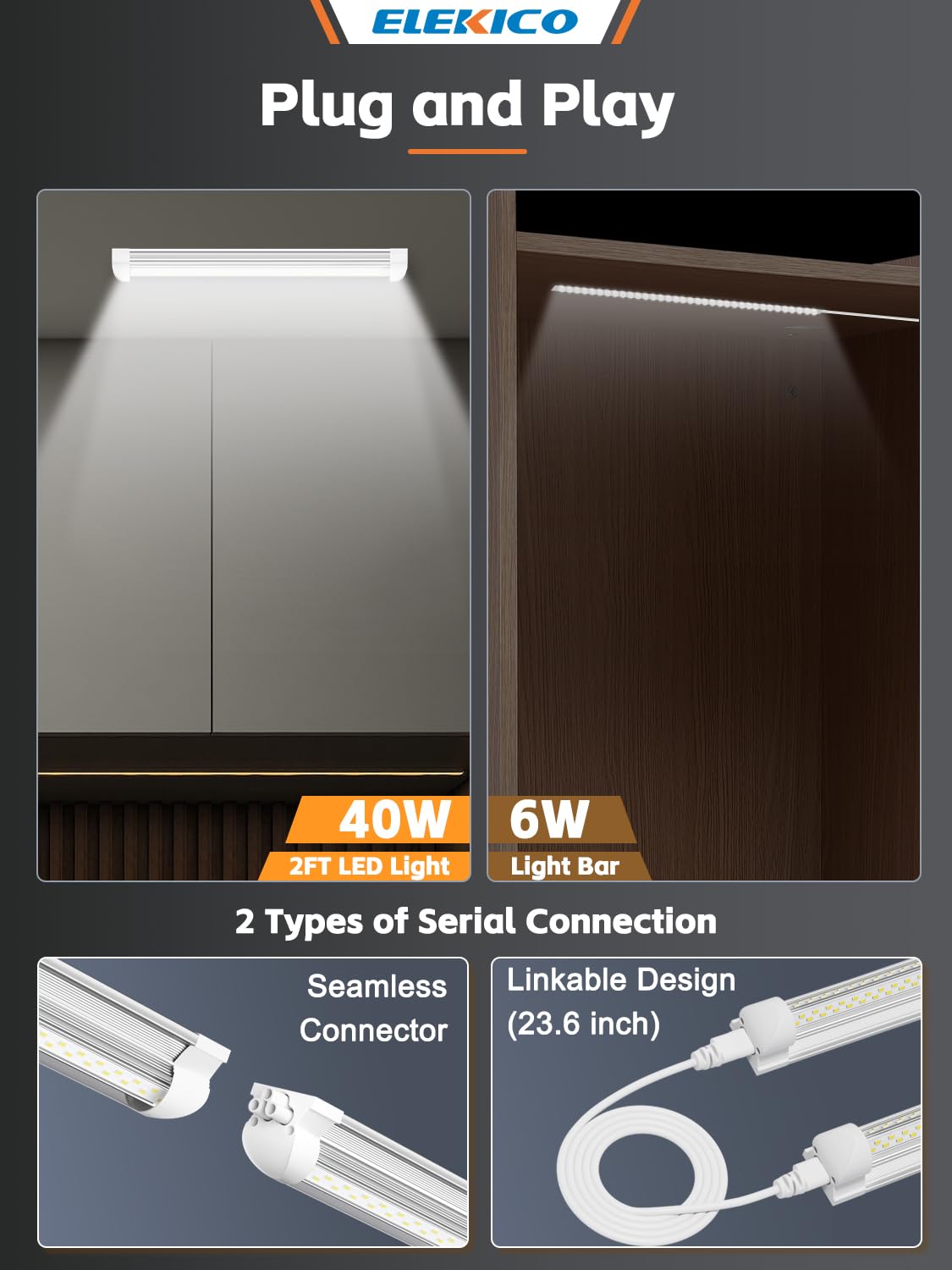ELEKICO Led Shop Light, Super Bright 40W 5600lm 5000k Shop Light