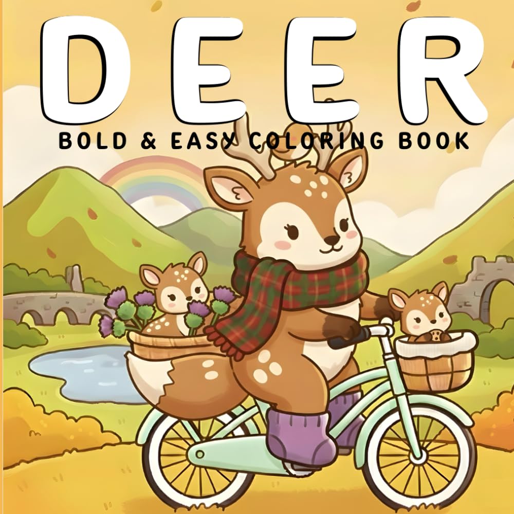 Deer Coloring Book: +40 Adorable, Bold, and Easy Deer for Stress Relief – Simple and Enjoyable Designs for Teens and Adults