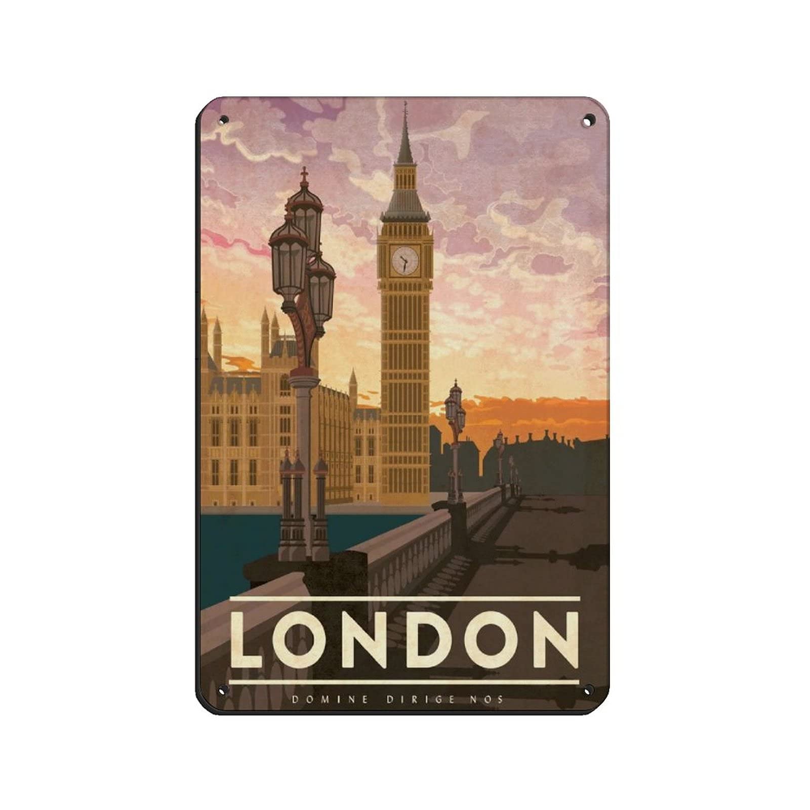 yiuh Vintage World Travel Poster London England Tin Sign Vintage Metal Pub Club Cafe bar Home Wall Art Decoration Poster Retro 8x12inch(20x30cm)