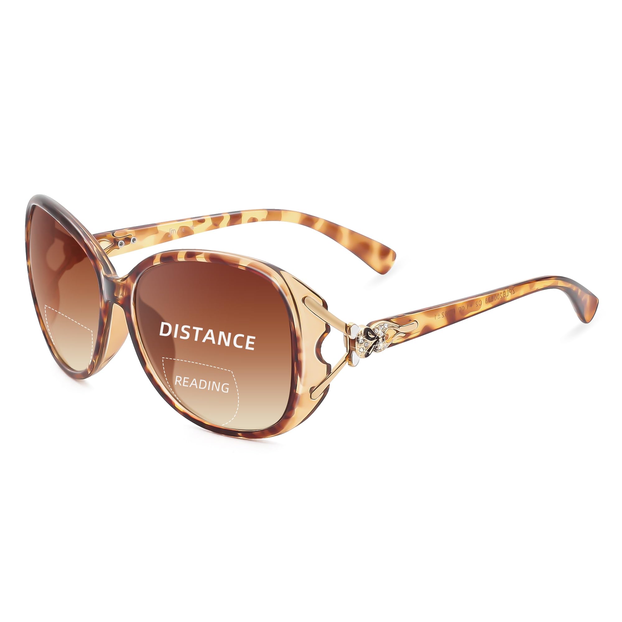 JM Bifocal Reading Sunglasses for Women Fashion Oversized Readers Outdoor Reading Glasses UV400 Protection Tortoise +1.75