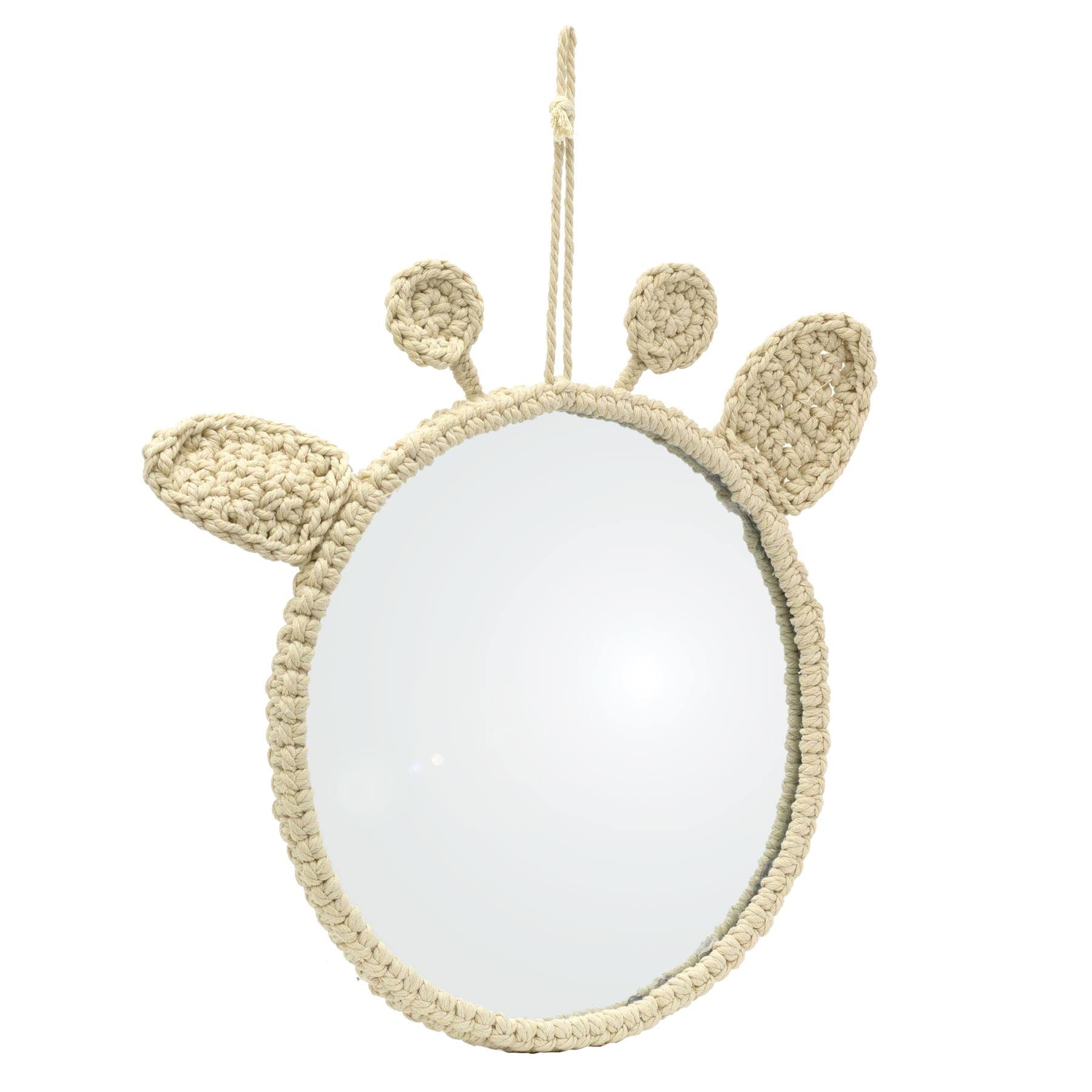 Carousel Home Children's Giraffe Mirror Woven Kids Bedroom Wall Mirror | Macrame Hanging Mirror For Nursery | Decorative Round Mirror For Child's Room - 35cm