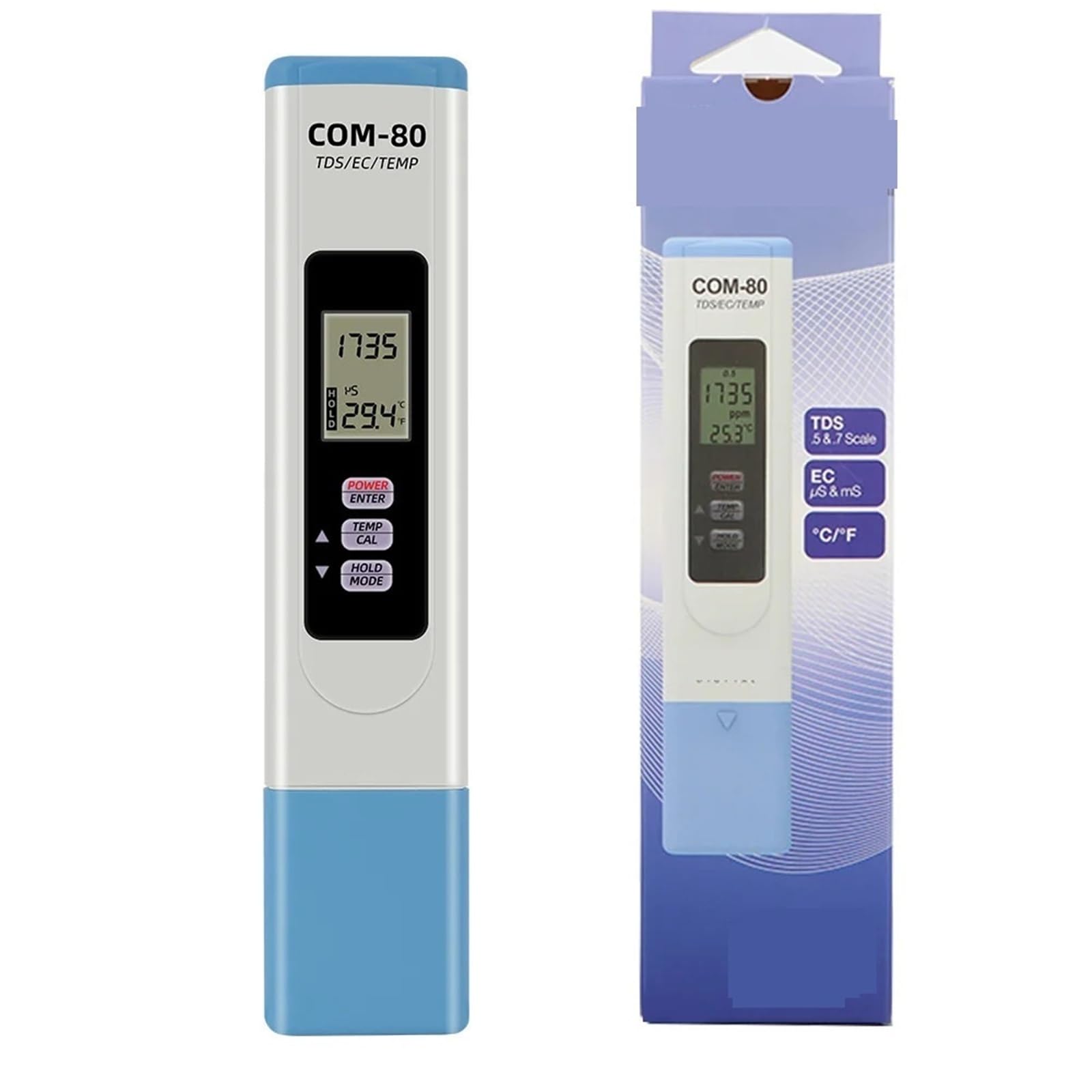 Misuratore PH, Tester di qualità acqua digitale 3 in 1 portatile TDS EC Temp Meter COM-80 Hydrotester Penna for test acqua for laboratorio di acquacoltura