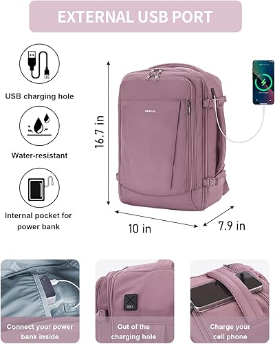 Miniatura 4 de ECOHUB Mochila de viaje para artículos personales con 13 bolsillos, bolsas de transporte para aviones, Rosado, Minimalista