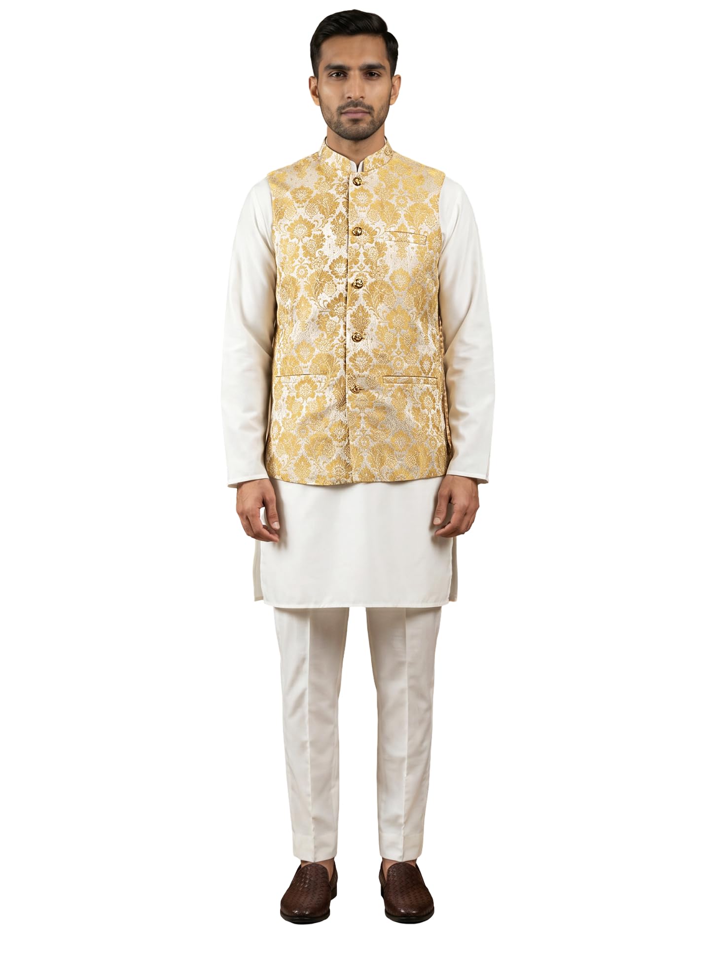 jompers Men's Floral Woven Silk Blend Nehru Jacket with Kurta Pyjama-picture-32