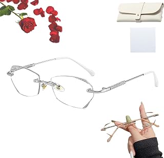 Women's Diamond Rimless Anti-Blue Light Presbyopia Glasses, Anti-Fatigue Far and Near Dual Use Reading Glasses (+3.0/300,Silver)