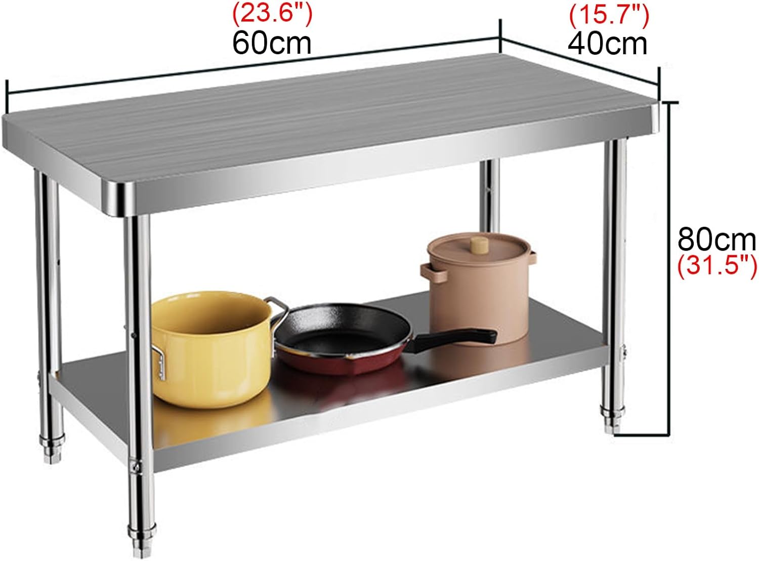 Thickened Stainless Steel Workbench Commercial Round Corner Preparation Table Kitchen Counter Household Multi-layer Storage Rack Triangle Fixed Solid Metal Table with Adjustable Feet