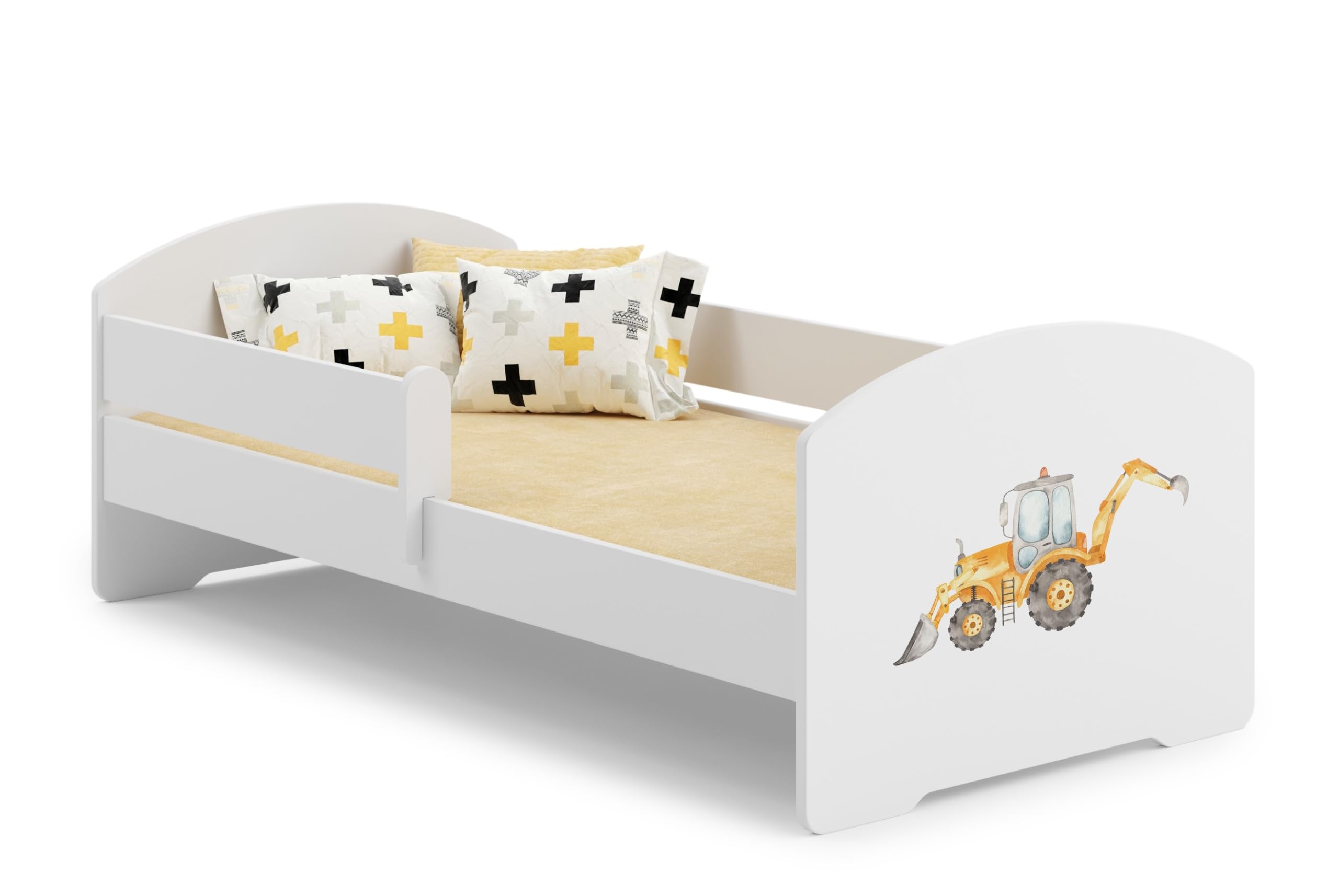 KOBI Cama infantil LUK Blanco | 140 x 70 cm | Cama infantil Camas infantiles | con colchón y marco | Habitación Bebe | Cama individual con barandilla