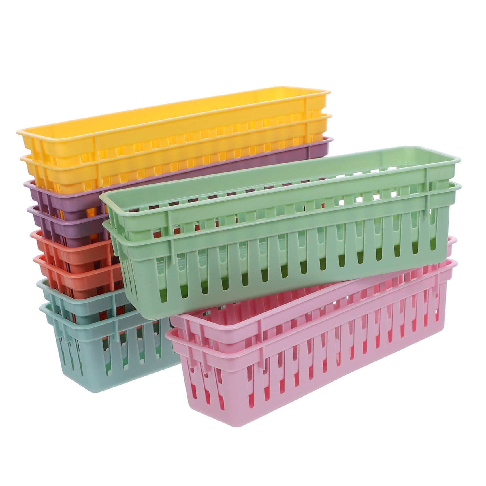 SHINEOFI 12pezzi Cestini Portaoggetti in Plastica Vassoi Portapenne e Contenitori per Cancelleria per Aule e Ufficio Organizer da Scrivania per Insegnanti e Studenti Colorati e Pratici
