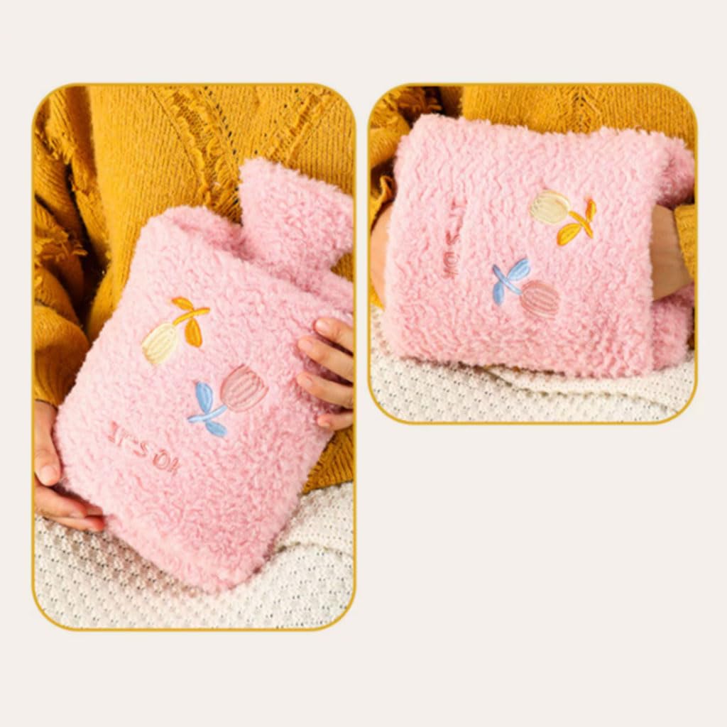 réutilisable Grande bouillotte avec Poche pour Les Mains, compresse Chaude, lit, Sac d'eau Chaude, Jolie Bouteille d'eau Chaude en Peluche pour Garder au Chaud Chaud