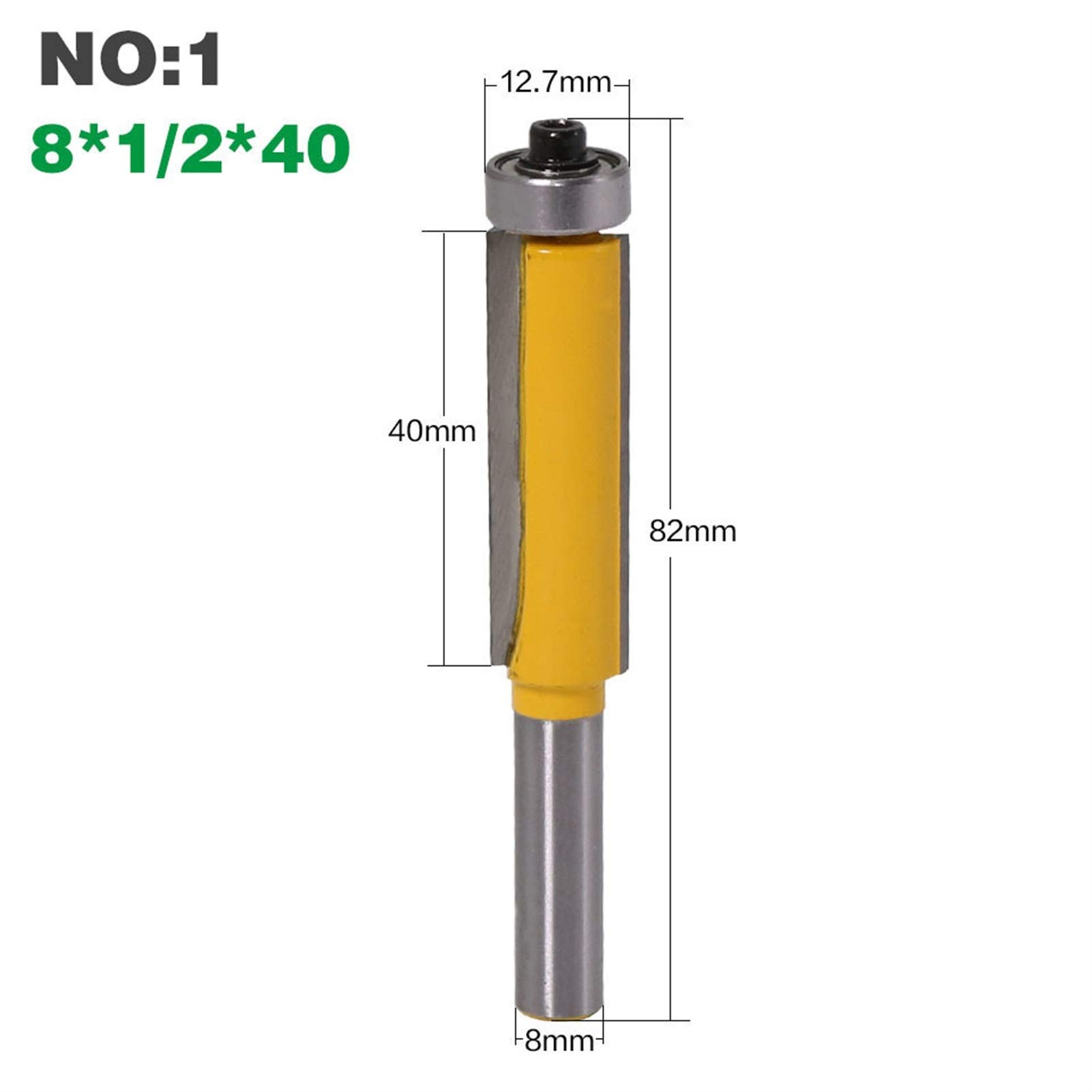 Zkenyao-Router Bit 8 Shank Long Blade Flush Trim Bit End Bearing for Woodworking Cutting Tool, 1Pc, Use Safety Reliable (Cutting Edge Length : NO1)