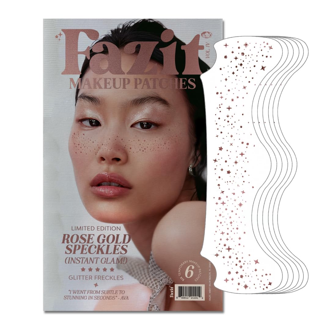 FazitMakeup Patches - Rose Gold - Face Glitter Makeup Speckles - Glow Up Makeup Patches - Face Glitter Speckles Patches - Cute Glitter Makeup Accessories for Women - Cosmetic Glitter for Face