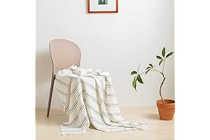 Cozy Striped Cotton Muslin Throw Blanket with Tassels