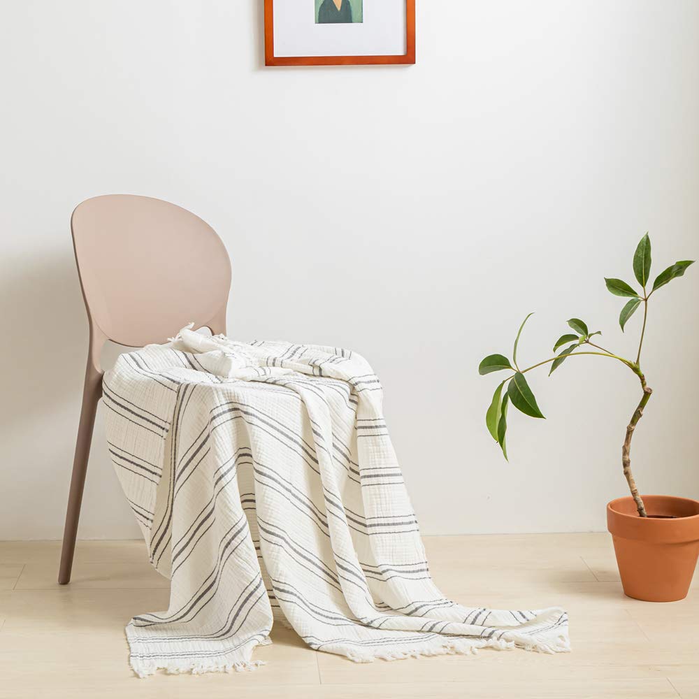 Couvre-lit en coton rayé doux et léger pour canapé et lit