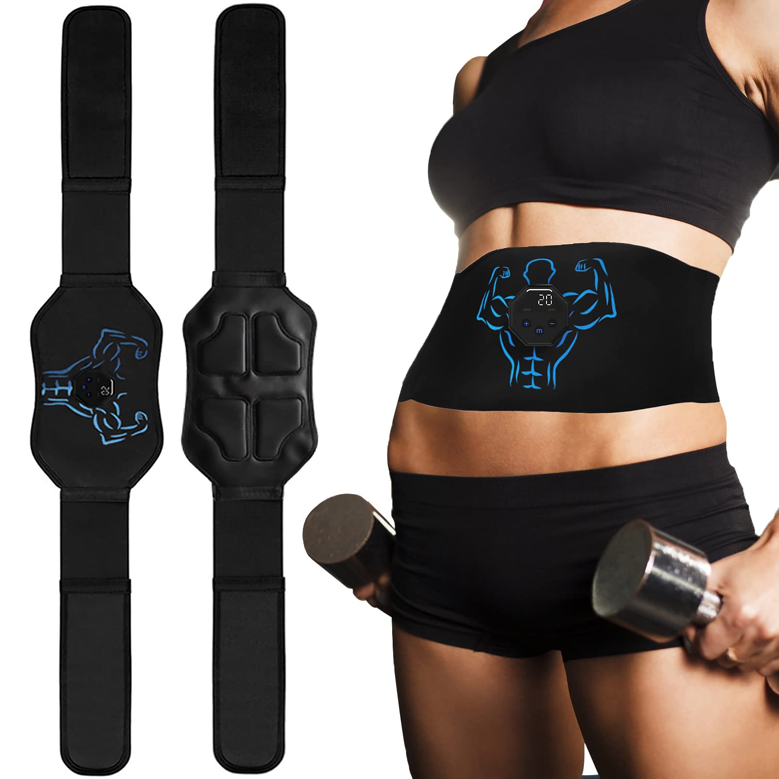 Electronic Muscle Stimulator ABS Stimulator, USB Rechargeable AB Stimulator Muscle Toner, Fitness Waist Belt Home Office Workout Equipment for Men Women…