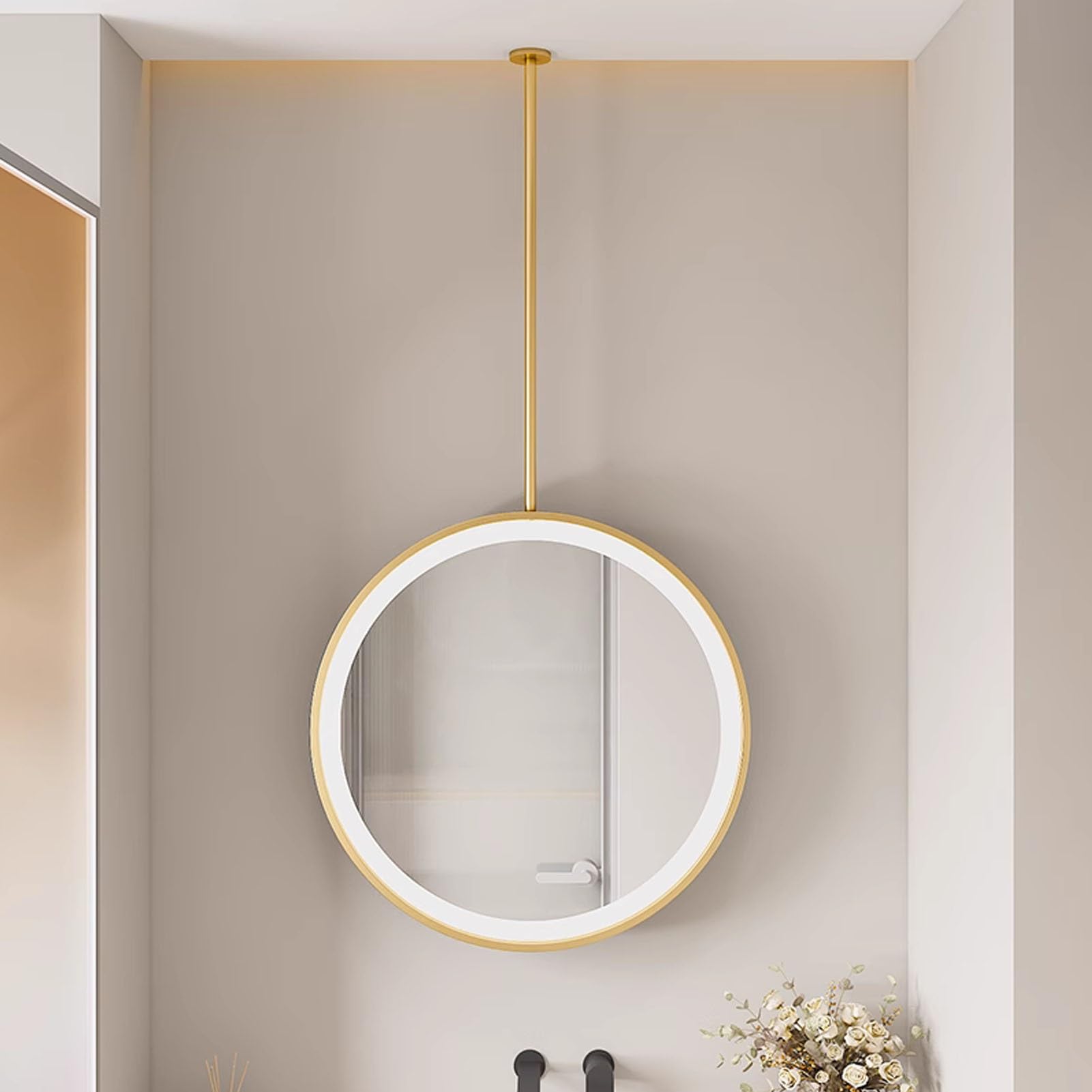 Miroir suspendu de plafond LED : optimisez l'espace mural de bain