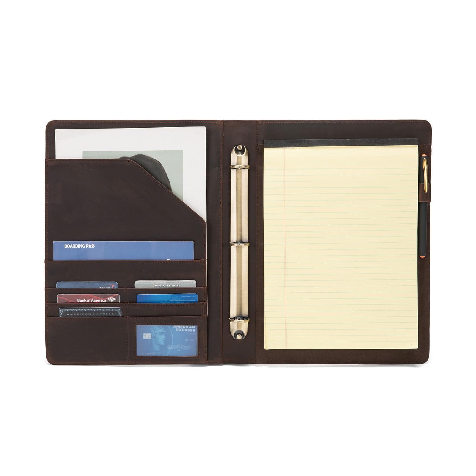 Raccoglitore a 3 anelli in vera pelle, formato lettera 21,5 x 28,5 cm, con portapenne, copertina morbida per quaderni, sottile, organizer per documenti, per riunioni di lavoro, dirigenti,
