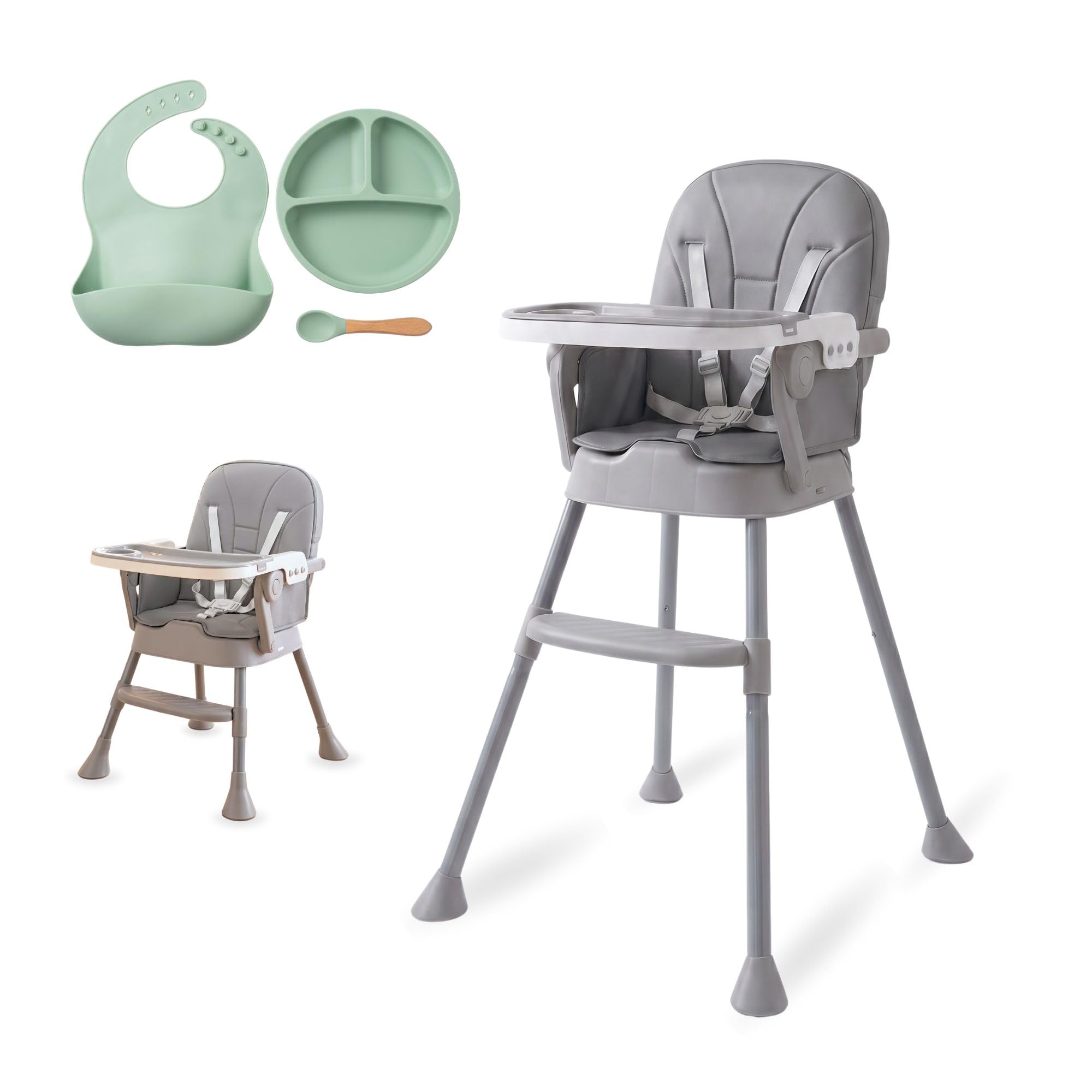 Tronas De Bebe 3 En 1 Con Kit Vajilla de Silicona – Silla Bebe Comer Con Asiento Acolchado - Trona Bebe Plegable Fácil De Limpiar, Montaje Rápido, Estabilidad