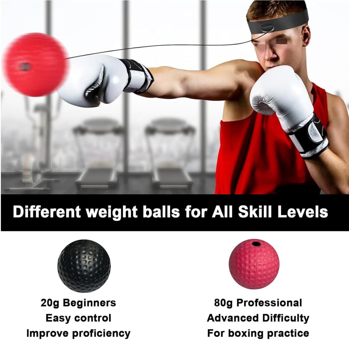 Pelota de Entrenamiento para Boxeo y Reflejos - Juego de 2 Pelotas de Reacción con Diadema Ajustable - Mejora la Velocidad, Enfoque, Coordinación Mano-Ojo y Tiempos de Reacción