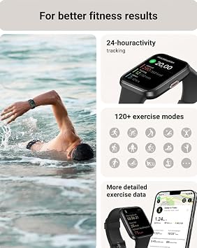 Tensky Smart Watch for Men/Women Android/iPhone/Samsung, Alexa Built-in, 1.8 Touch Screen Fitness Tracker with Answer/Make Calls, 3ATM Waterproof Heart Rate/Sleep/SpO2 Monitor, 120+ Sport Modes