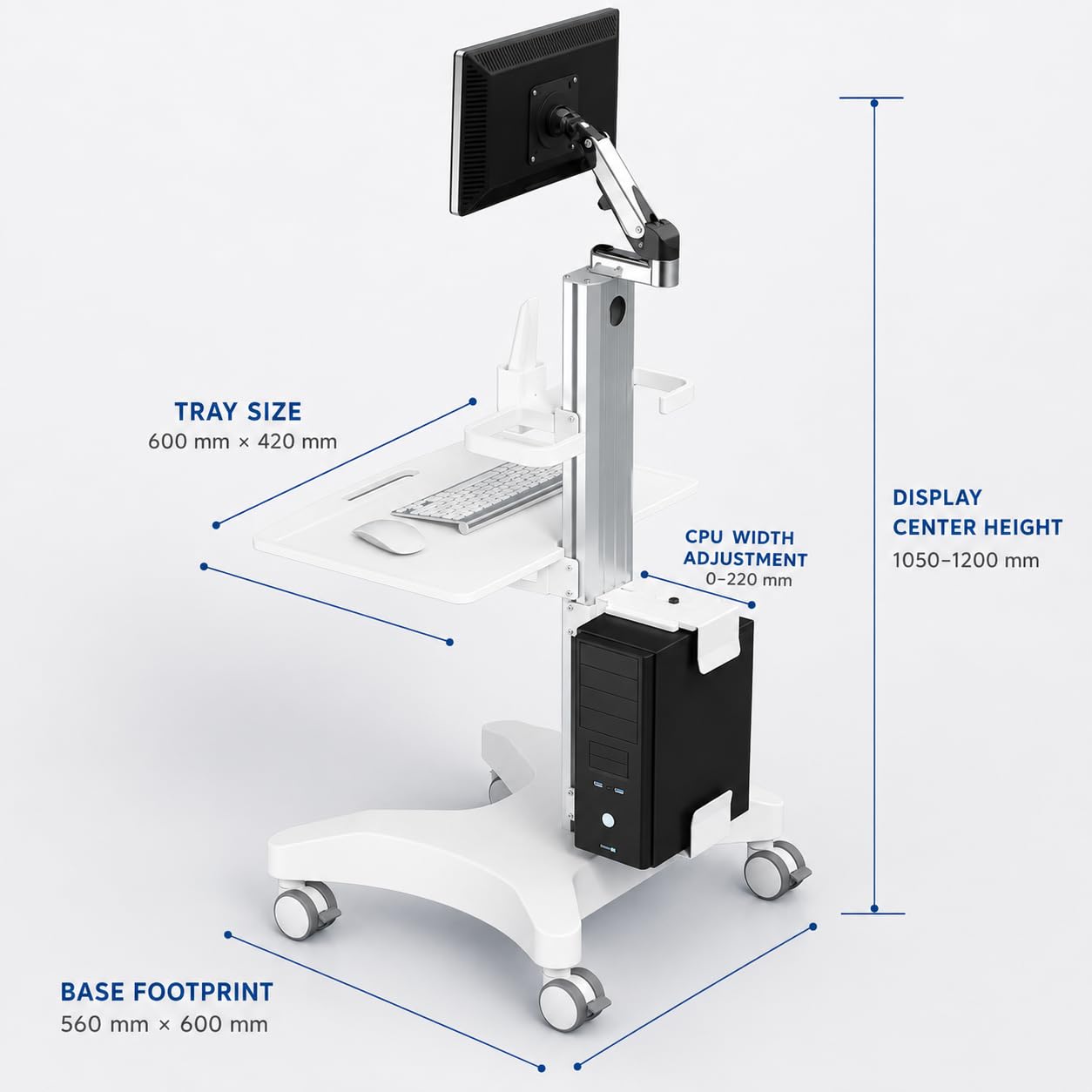 Chariot de Scanner Dentaire Mobile avec Roulettes - Support Ordinateur de Laboratoire Réglable pour Cliniques Dentaires & Services de Coiffure Station de Travail Roulée Polyvalente pour Usage
