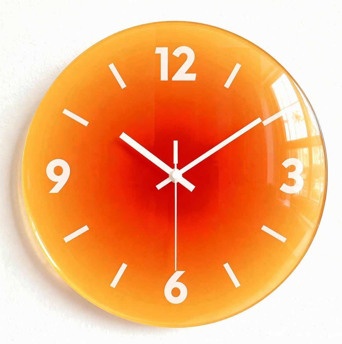12 In Silent Wall Clock, Glass Clock for Kitchen Living Room Office Bedrooms Home Decor (Orange)