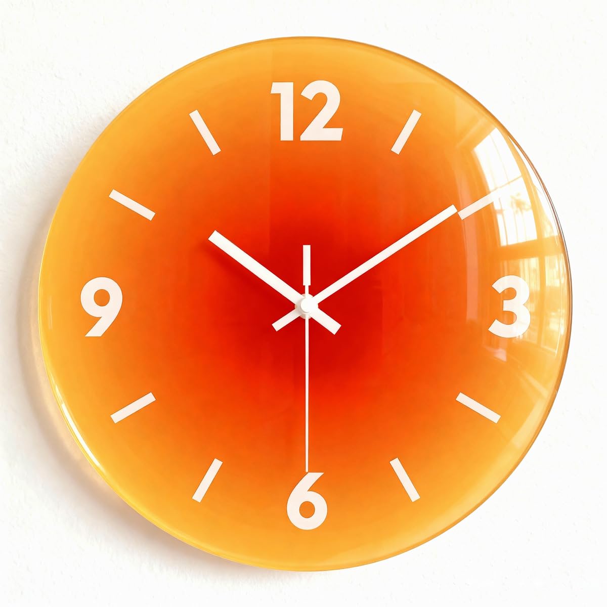 Horloge murale silencieuse anti tic-tac en verre orange de 30,5 cm