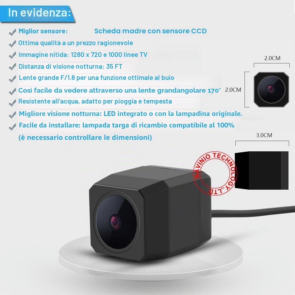 telecamera per retromarcia HD per Fiat 500/Abarth 500 - Assistenza al parcheggio - Telecamera impermeabile 2007-2022