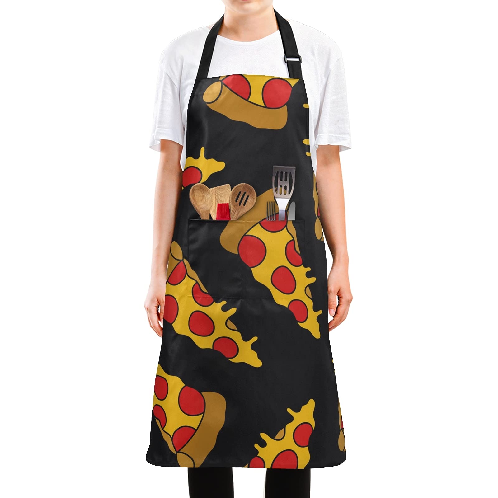 ALAZA Pizza Doodle Ajustable Bib Aprons for BBQ Drawing, Women Men Chef,Massage Therapist