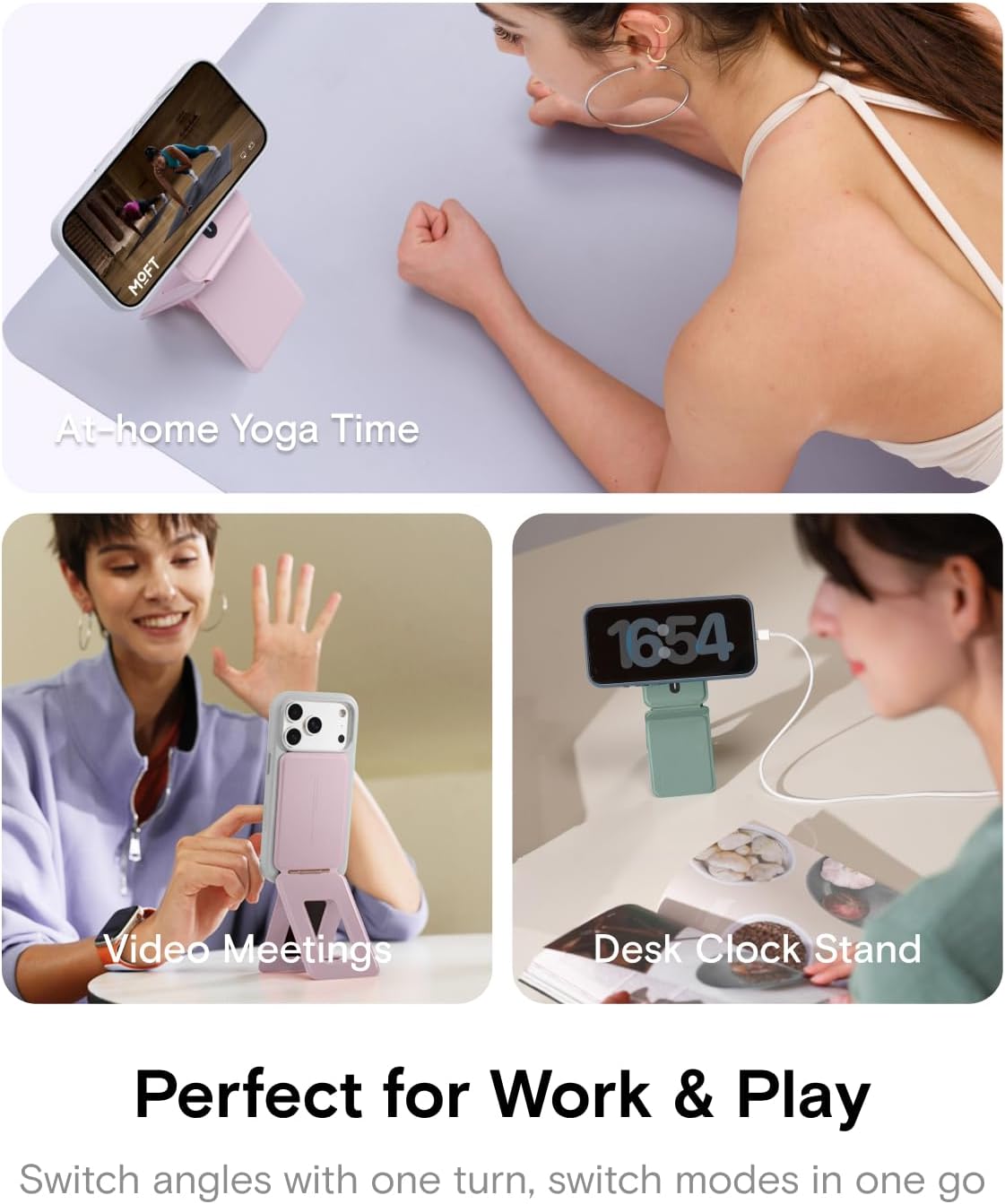 MOFT Phone Tripod Stand Selfie Stick for iPhone, Multi-Angles iPhone Stand, Lightweight & Portable Phone Holder, Strong Magnets, MOVAS Vegan Leather, Travel Essentials, Blush(Without Card Slot) - Image 5