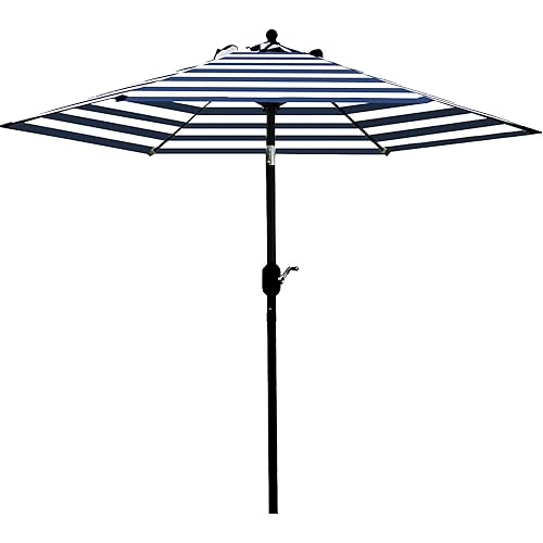 Sunnyglade 7.5' Patio Umbrella Outdoor Table Market Umbrella with Push Button Tilt/Crank, 6 Ribs (Blue and White)
