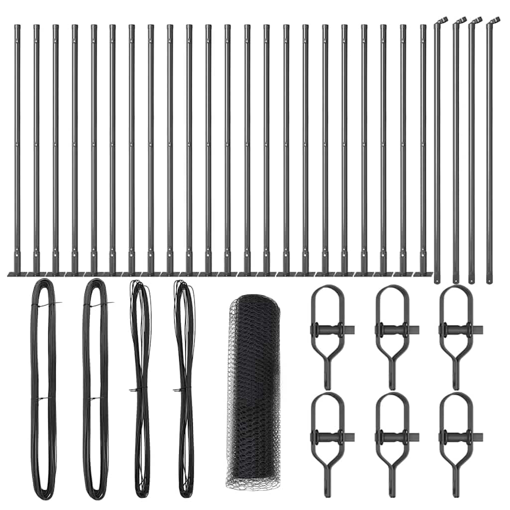 Fence Post Grey 50 x 0.4 m 13 mm Mesh Steel and PVC Outdoor Garden Security Barrier Set Corrosion Resistant Weatherproof for Terrace Yard Enclosure