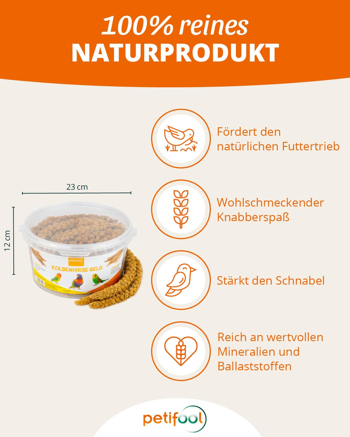 petifool Proso kolby żółte 500 g – pasza dla wszystkich ptaków ozdobnych – karma dla ptaków – 100% naturalna