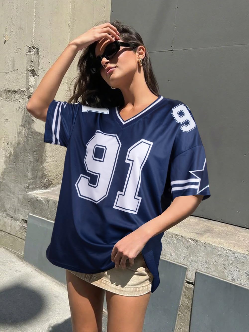 Jersey Shirts for Women Y2k Graphic Tees V Neck Baggy Streetwear Number Oversized T Shirt Summer Tops - Image 7