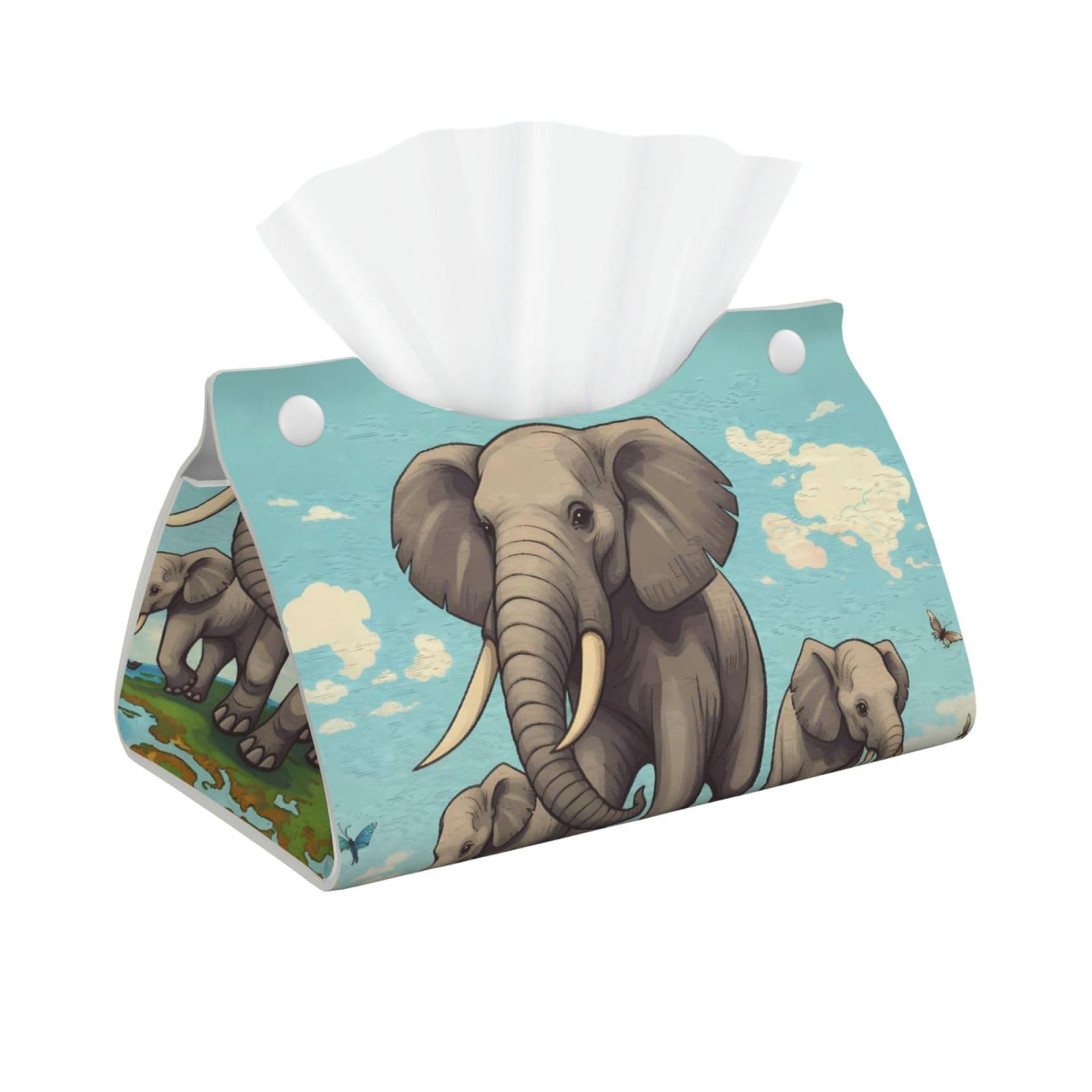 Elephants Map Long Tissue Box Cover Holder Home Decor Aesthetic 7.87'' x 5.12'' x 0.98''