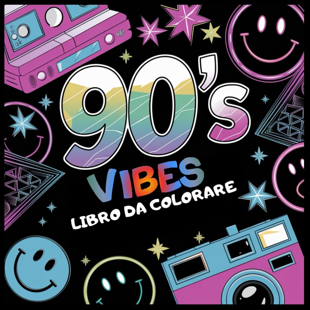 90's Vibes: Libro da Colorare Semplice Ispirato alla Cultura Iconica degli Anni Novanta.