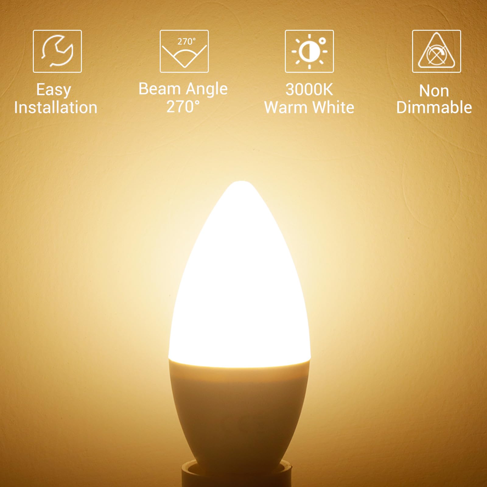 LED Candle Light Bulb E27 5W, Edison Screw E27 C37 LED Candle Bulb 40W Equivalent, 470LM Warm White 2700K - Image 4