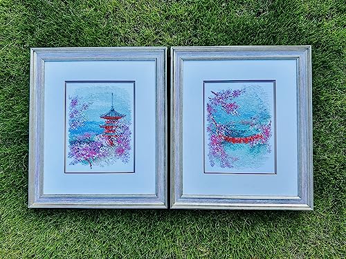 Image of RIOLIS - Sakura. Bridge 1745, Cross Stitch Kits 7,09 inch x 9,45 inch, Cross Stitch Kits for Beginners & Advanced, Crossstitching Kit Adult, Embroidery Counted Stitching Kit