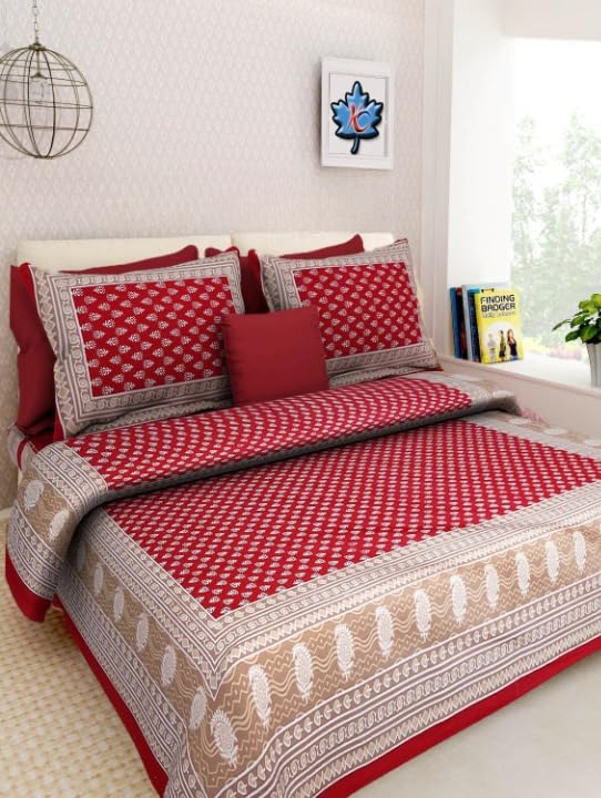Cotton Printed Comfortable Rajasthani Jaipuri Traditional Bedsheet for Double Bed King Size with Two Pillow Covers for Home Everyday [90x100] Inch (Maroon) (B0D35W5KDV) Amazon Price History, Amazon Price Tracker