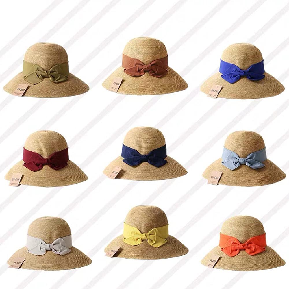 Sonnenhut Strohhut Hut Damen Frauen Strohhüte Verstellbare Breite Krempe Sonnenschutz Strand Fischerhut Big Bow Ribbon