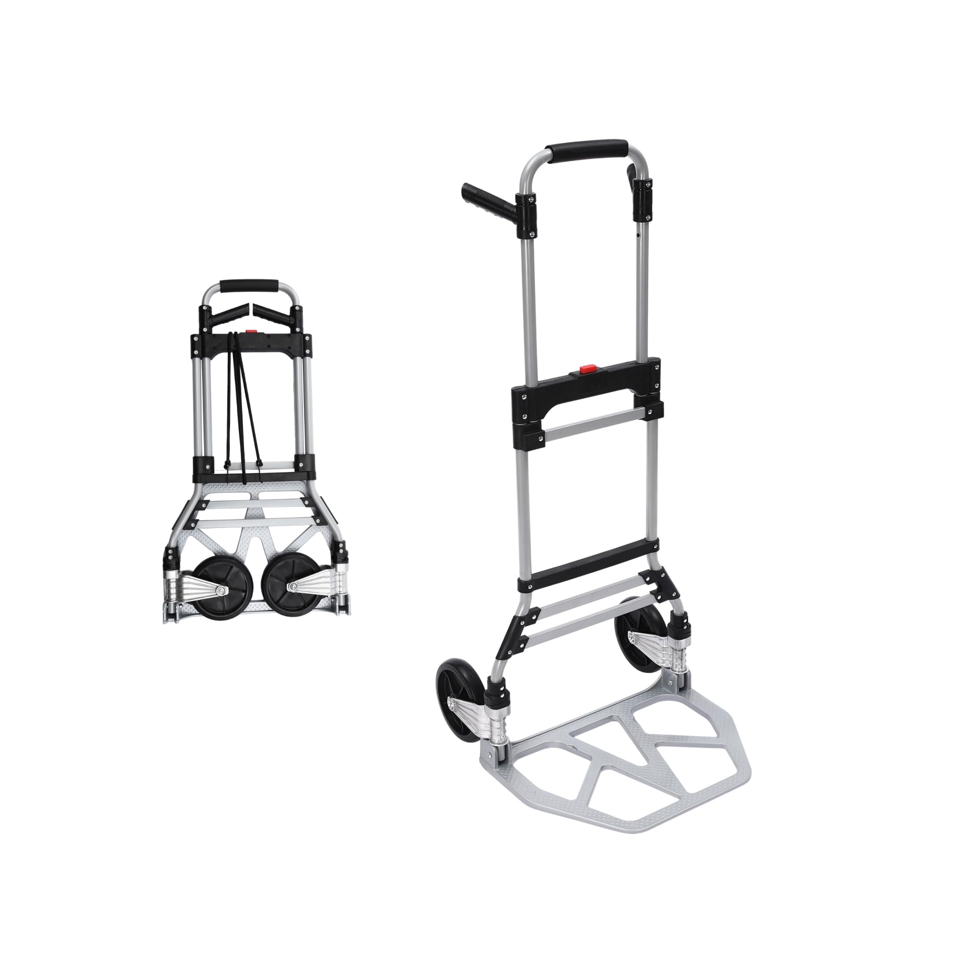 Carrello pieghevole con ruote in gomma piena e corda, portata massima 120 kg, carrello pieghevole in alluminio, carrello per pacchetti, bagagli e shopping, altezza regolabile