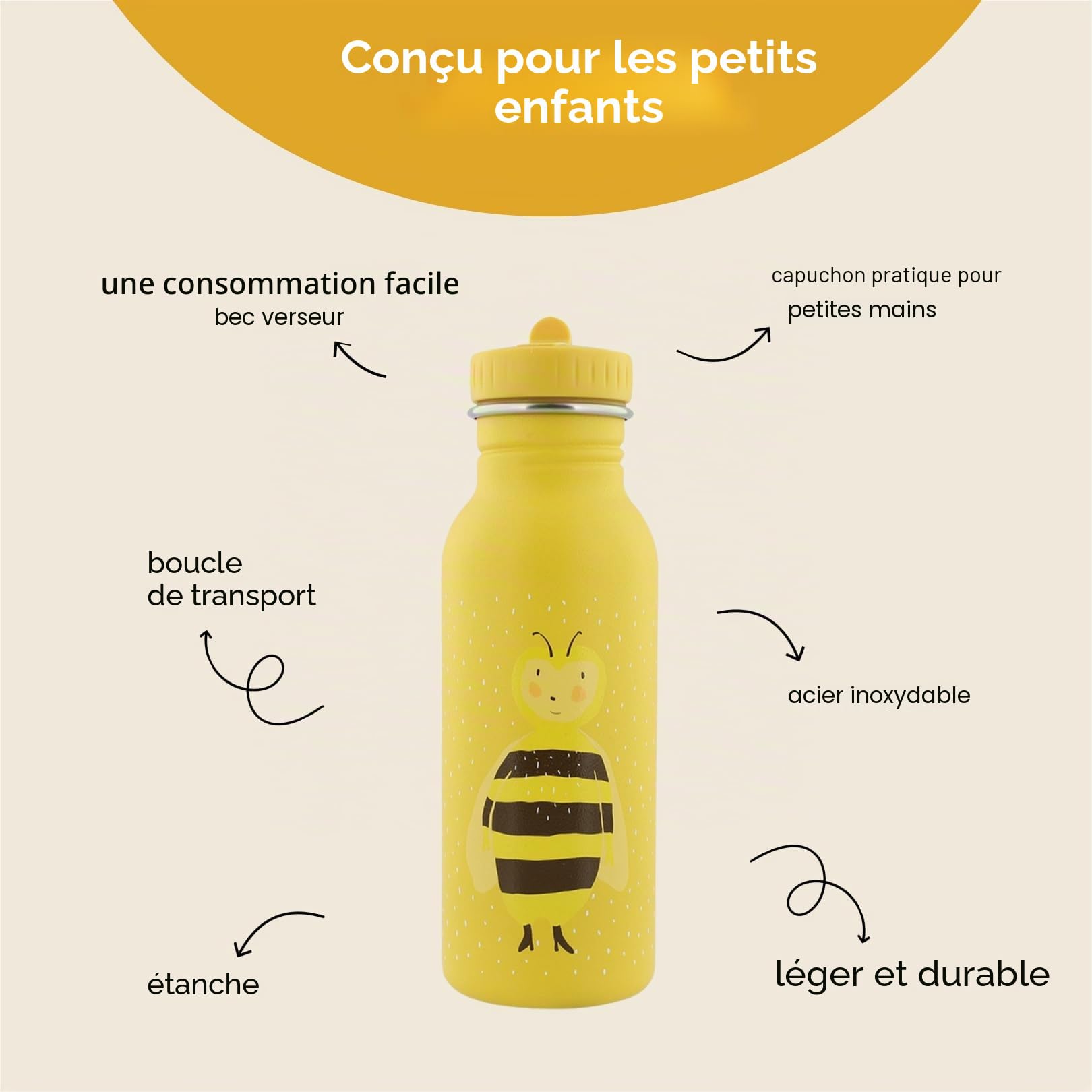 Trixie - Gourde pour Enfants en Acier Inoxydable 500ml - Mrs. Bumblebee (Bourdon)