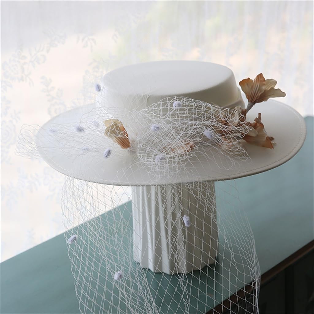White Satin Mesh Flower Elegant Vintage Hat