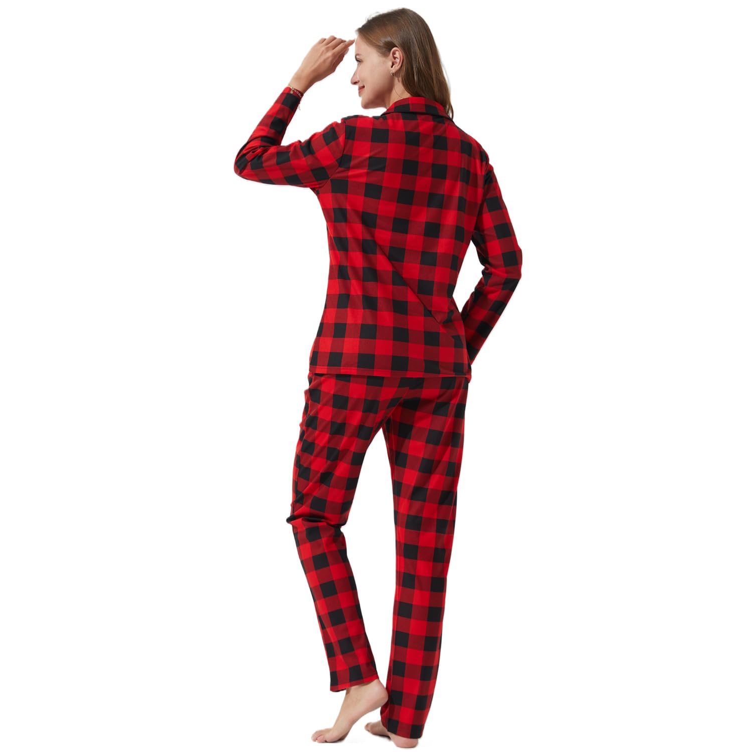 Pyjama assorti pour couple à carreaux pour femmes et hommes, vêtements de nuit boutonnés, vêtements de nuit à manches longues, ensemble de pyjama 2 pièces