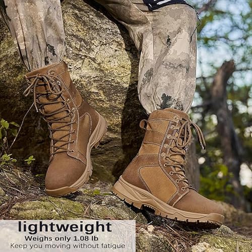 Image of Men's Military Tactical Boots Waterproof Lightweight 8 inch Breathable Non-Slip Suede Combat Boots