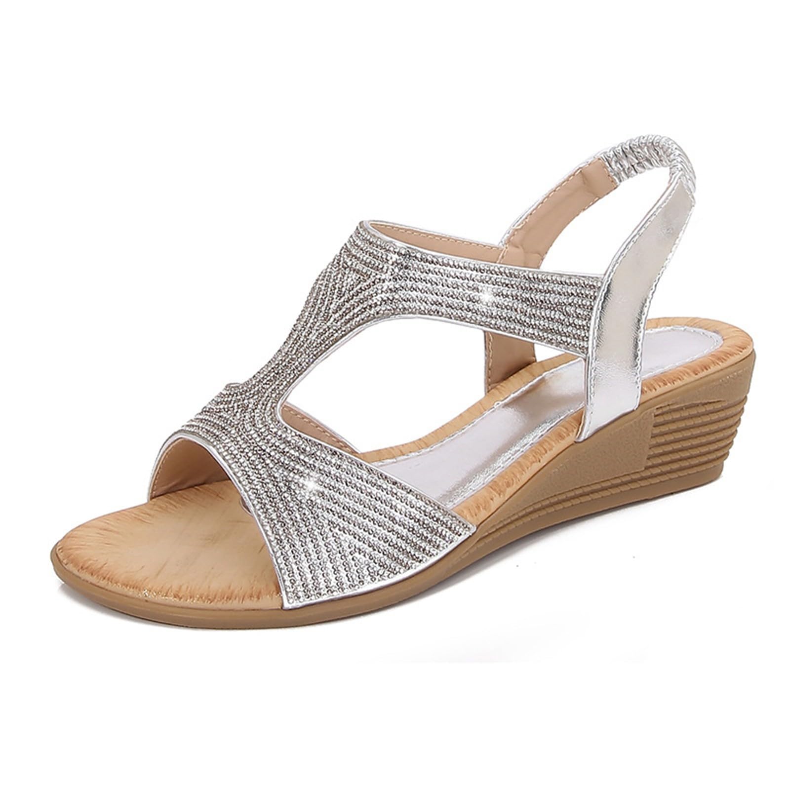 Sandalo Zeppa Donna Scarpe Estive Eleganti Sandali da donna nuovi estivi comodi e alla retrò stile etnico leggero spiaggia vacanza tacco elastico fondo Sandali Chiusi Davanti Sandalo Elegante