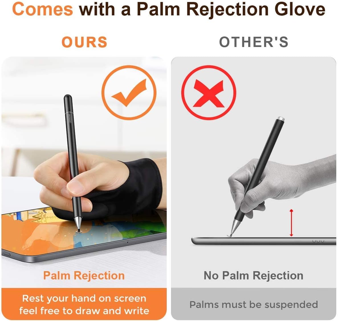 joyroom Stylus Pen for iPad, Capacitive Pencil for Kid Student Drawing, Writing, High Sensitivity, with Artist Glove(Palm Rejection), iPhone/iPad/Android/Samsung/Surface (Black)