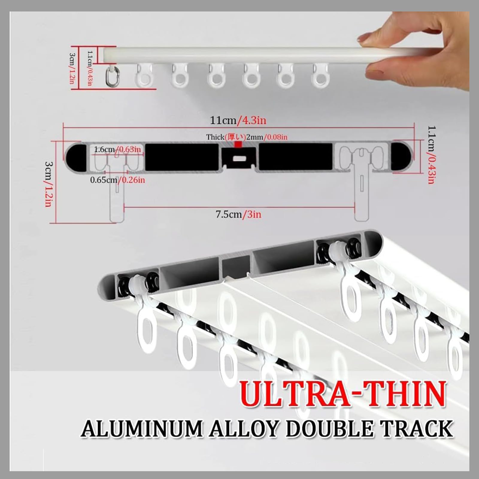 Générique Système de Tringle à Rideaux, Tringle de Plafond Double rangée Ultra-résistante, Rails en Aluminium Ultra-Fins pour séparation de pièces au Bureau et à la maiso