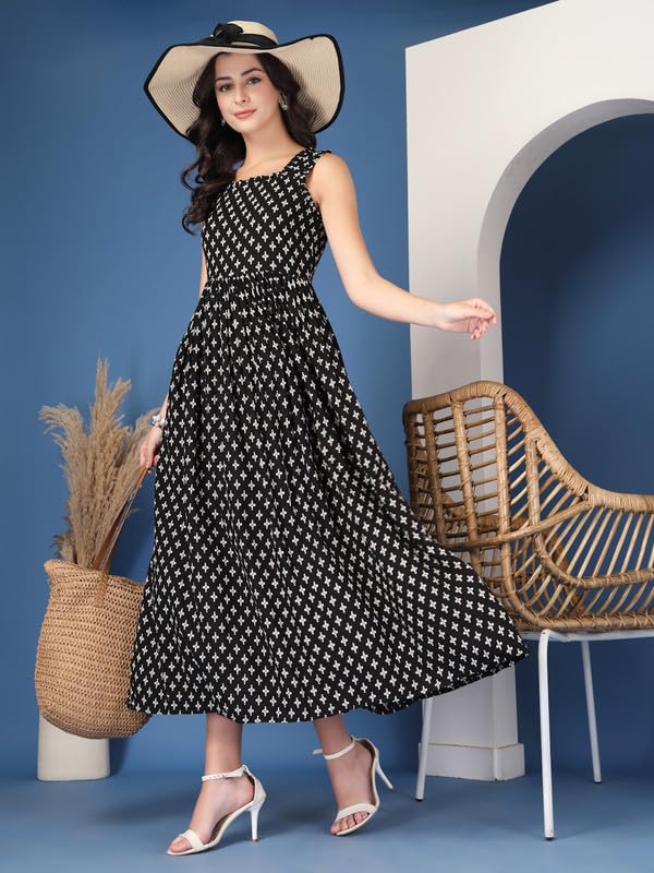 Image of New Rayon Printed Flared Maxi Dress for Women & Girl's | Women Flared Dress